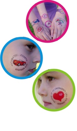 These tattoos are customised for your children with their contact details so 