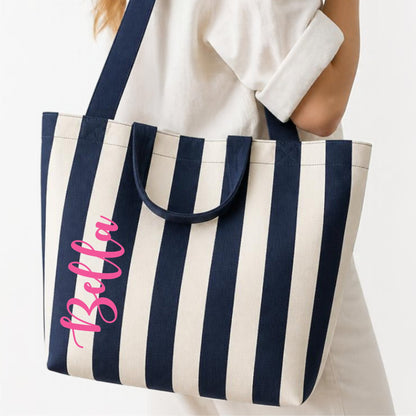 Personalised striped tote bag